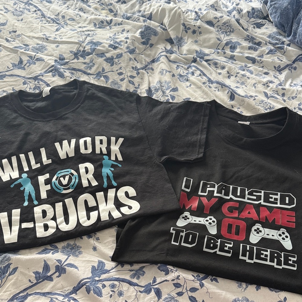 Gildan Black Gaming T-Shirts with White and Red Graphics